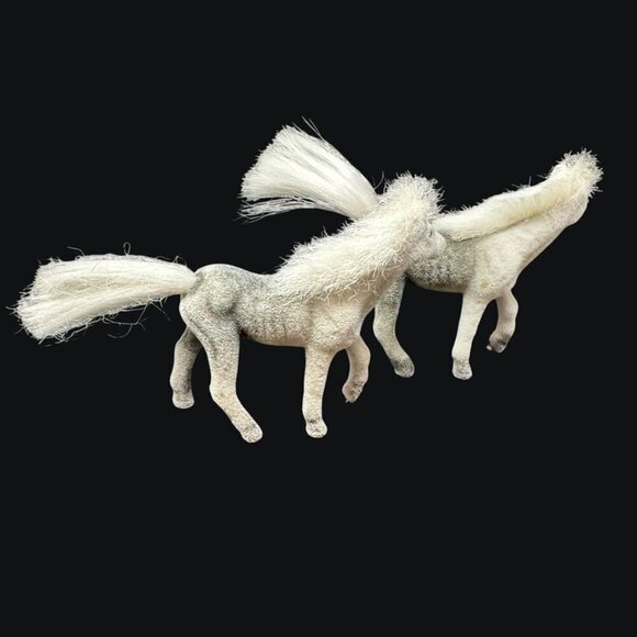 Vintage White Flocked Pony Fur Mane Tail 3in Miniature Horse Toy Fuzzy White - Picture 2 of 14
